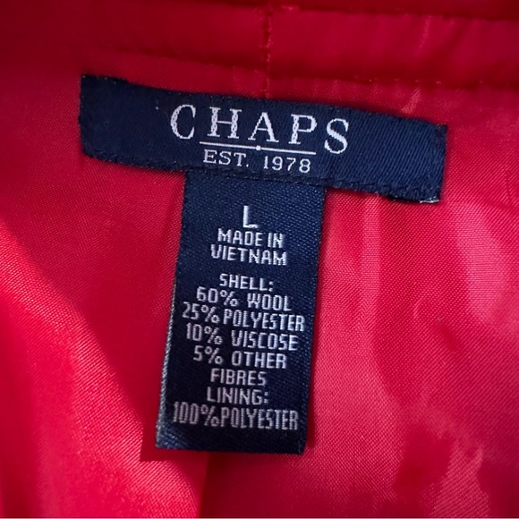 Ralph Lauren Chaps RED Wool Blend Classic Hooded Pea Coat Toggle Closure Sz L - Picture 5 of 8